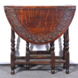 Small carved oak gateleg table,