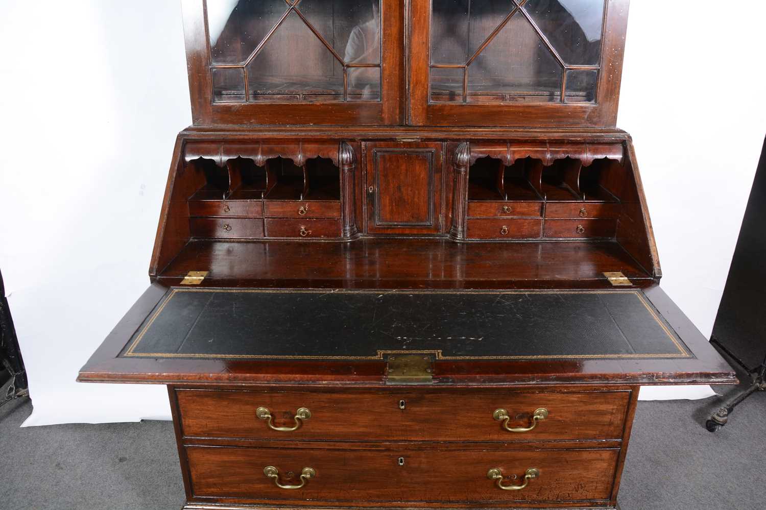 George III mahogany bureau bookcase - Image 6 of 8