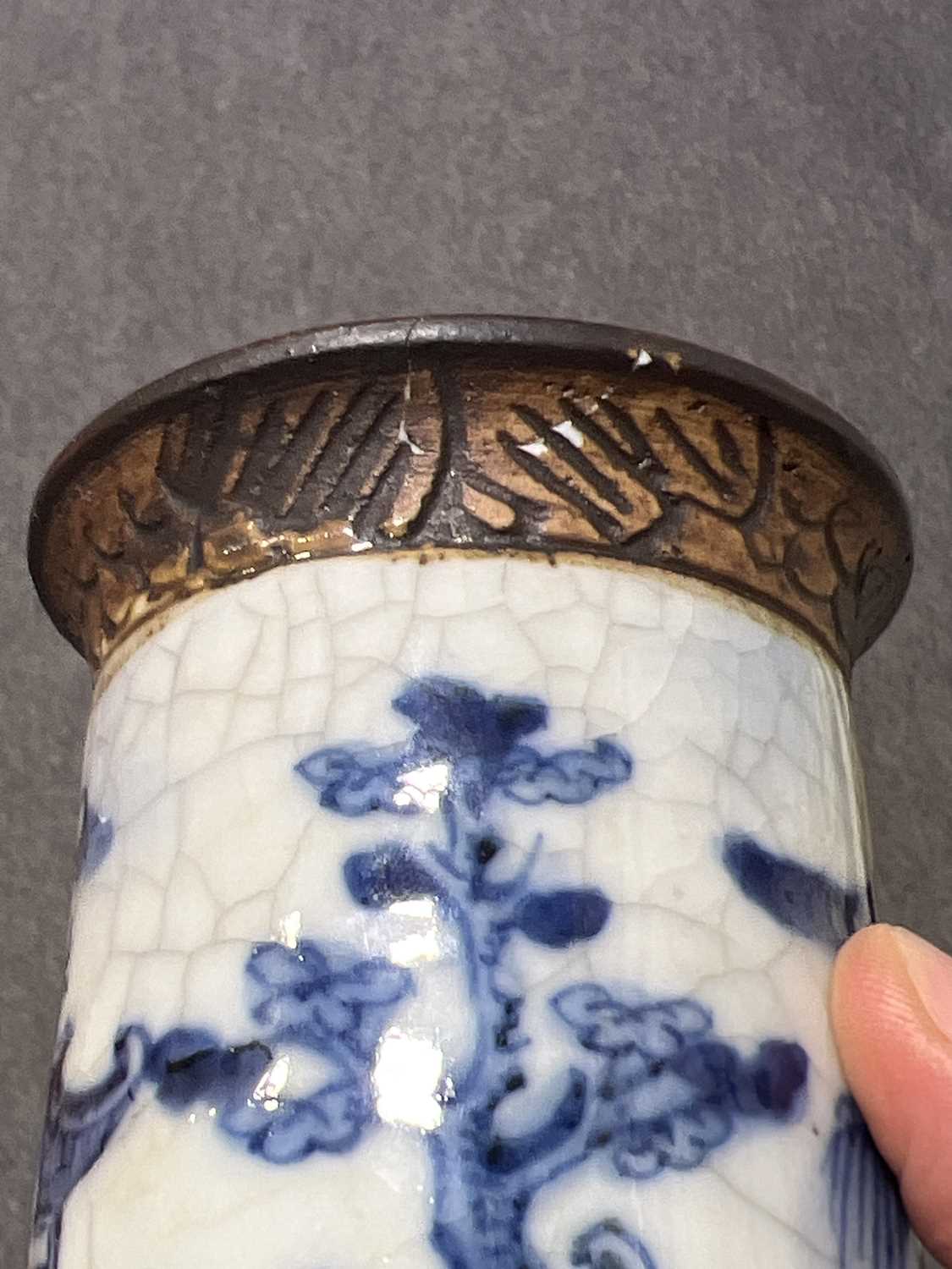 Chinese blue and white tureen, and a pair of cylindrical vases - Image 10 of 10