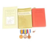 Medals: A WW1 group of three to 10017 Pte H T Bulpitt Hamps. R., plus books relating to WW1.