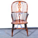 Victorian elm, ash and yew Windsor chair,