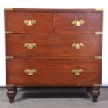 19th Century teak campaign chest of drawers,