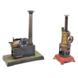 Two vintage tin-plate stationary live steam engines