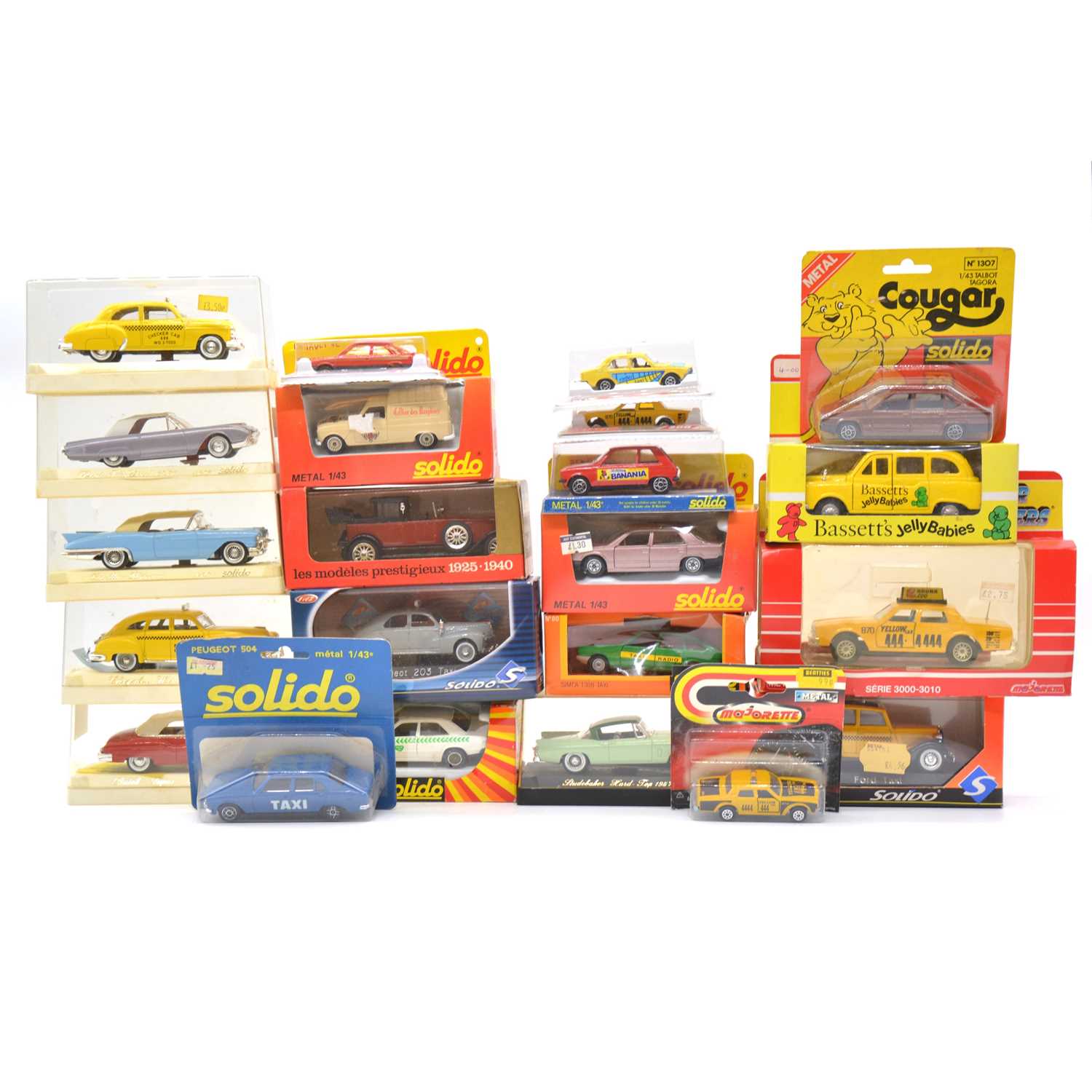 Twenty-two die-cast model vehicles, including Solido and Majorette, all boxed.