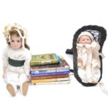 Armand Marseille bisque head baby doll, dolls books etc