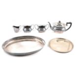 Silver plated four piece tea set, etc.,