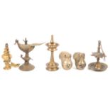 Six various Asian oil lamps,