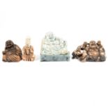 Chinese carved hardstone figure, reclining Buddha and others,