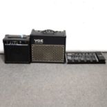 Vox Amplifier, Bass amplifier and a Korg effects pedal.
