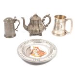 Box of assorted plated and pewter ware