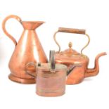 Copper two gallon haystack measure, kettle, watering can, coal box, etc.
