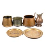 Persian brass and inlaid jar, etc.,