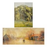 A Turner, village street, watercolour and another of woodland,