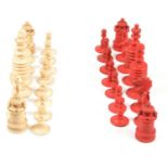 Bone and stained bone part chess set,