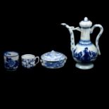 Chinese porcelain wine ewer and other blue and white ceramics,