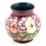 Moorcroft Pottery - a Pansy pattern vase, designed by Rachel Bishop, 1994