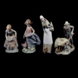 Collection of Lladro figures, table bells, and other figures.