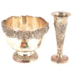 Silver greenman bowl, James Fenton & Co, Birmingham 1935, and silver spill vase.