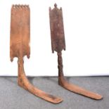 Two wooden distaffs,