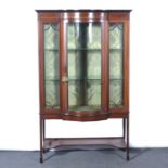 Edwardian inlaid mahogany bowfront display cabinet,