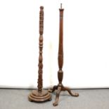 Mahogany standard lamp and an Eastern hardwood standard lamp,