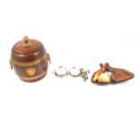 Silver and metal pocket watches and chain, Meerschaum pipe, papier mache case, cameras.