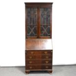 George III style mahogany bureau bookcase,