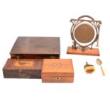 Three wooden boxes and a table gong