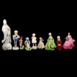 Eight Royal Worcester, Royal Doulton and Paragon figurines, and a Chinese figurine.