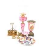 Victorian oil lamp, etc.,