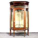 Edwardian inlaid mahogany bowfront display cabinet,