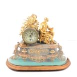 19th Century French gilt spelter mantel clock, with glass dome,