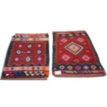 Two similar flatweave rugs