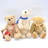 Three Steiff teddy bears, 021343, 654749, 670299