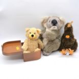 Three Steiff teddy bears, Kiwi, Koala, 'Charley', all with buttons and yellow tags