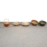 Quantity of copper jam pans, cooking pots, kettle, etc