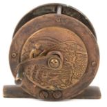 Vintage cast brass fishing reel, by J B Moscrop of Manchester