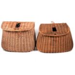 Three vintage wicker fishing creel and a wooden creel