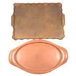 Large Arts and Crafts copper tray by Dryad, and another tray