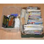 Two boxes of mostly Meccano Magazines, die-cast books etc