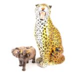 Beswick Elephant and a large Italian terracotta leopard