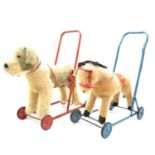 Two vintage toy walkers, Merrythought dog and Chilton Donkey.