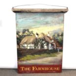 Vintage painted enamel pub sign, The Farmhouse.