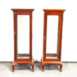 Pair of modern mahogany pedestal display cabinets,