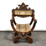 Victorian carved oak hall chair,