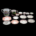 Collection of English tea bowls, cups and saucers, Loving Cup and a tankard