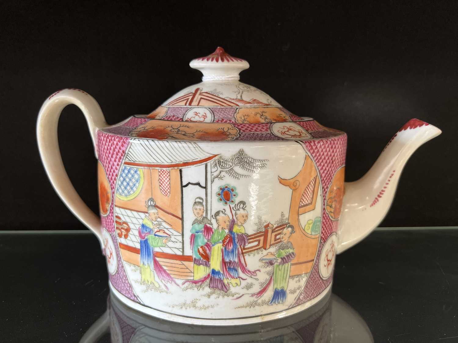 Newhall style teapot on stand and two similarly decorated plates/ dishes - Image 2 of 10