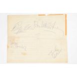 The Beatles: a set of four signatures of the band, obtained November 1963.