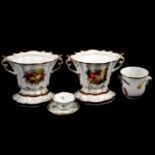 Two ceramic centrepieces, Royal Worcester planter, and H Dresden cup and saucer.