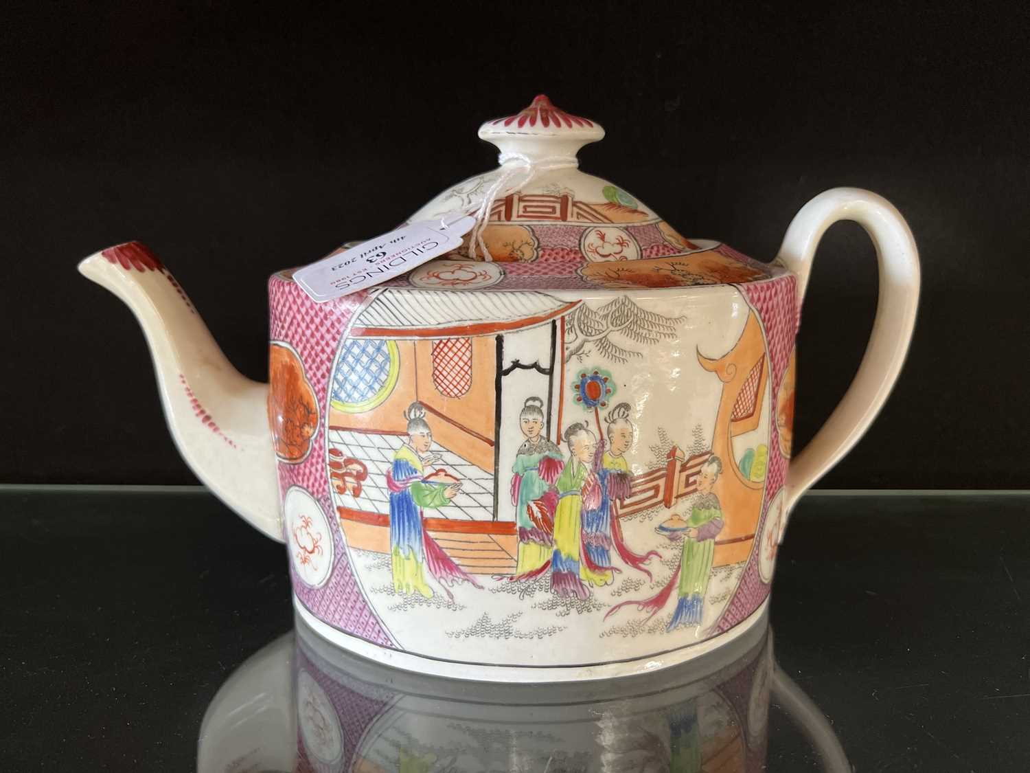 Newhall style teapot on stand and two similarly decorated plates/ dishes - Image 3 of 10